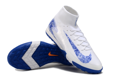 Nike Air Zoom Mercurial Superfly 10 TF High-Tops Soccer Shoes - White/Blue/Orange