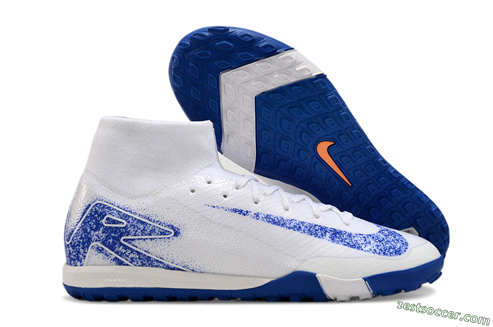 Nike Air Zoom Mercurial Superfly 10 TF High-Tops Soccer Shoes - White/Blue/Orange 0