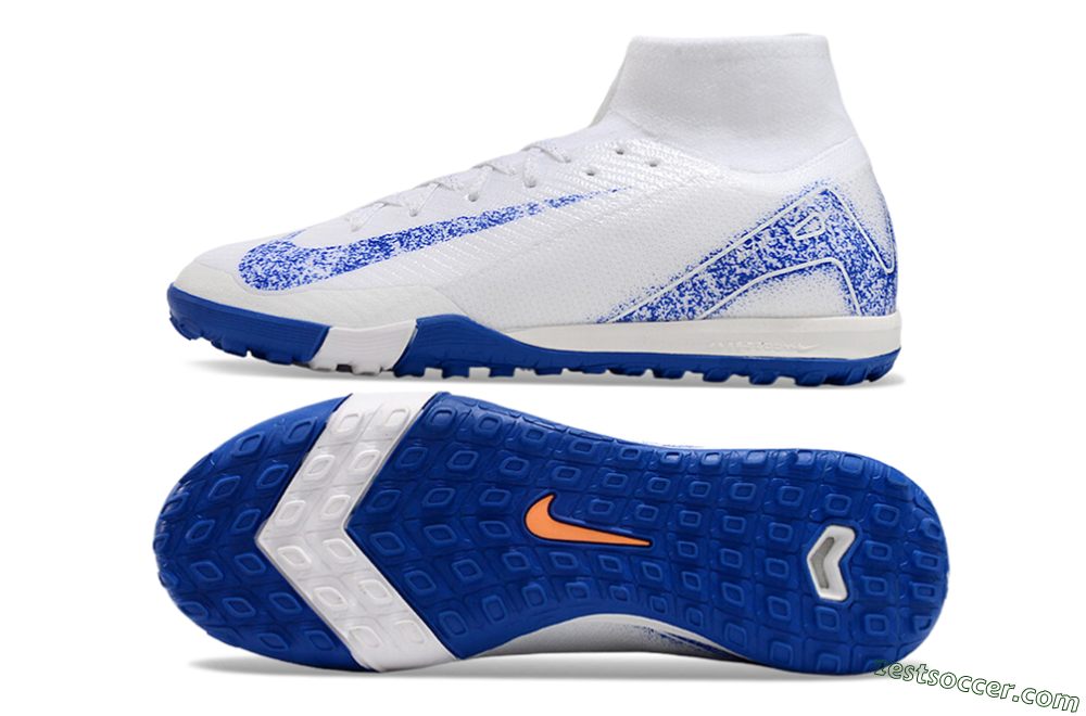 Nike Air Zoom Mercurial Superfly 10 TF High-Tops Soccer Shoes - White/Blue/Orange 1