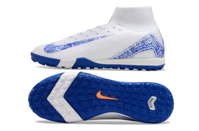 Nike Air Zoom Mercurial Superfly 10 TF High-Tops Soccer Shoes - White/Blue/Orange
