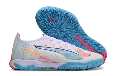 Puma Ultra 5 Ultimate TF Low-Tops Soccer Shoes - White/Blue/Pink/Yellow