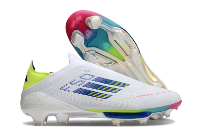 Adidas F50+ Lightstrike Pro Laceless FG Low-Tops Soccer Cleats - White/Blue/Yellow/Pink