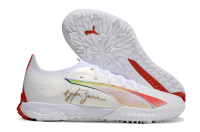 Puma Ultra Ultimate TF Low-Tops Soccer Shoes - White/Red/Yellow