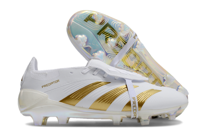 Adidas Predator Elite Foldover Tongue FG Low-Tops Soccer Cleats - White/Gold/Beige