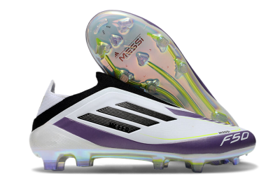 Adidas F50 Elite Laceless FG Low-Tops Soccer Cleats - White/Purple/Black