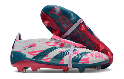 Adidas Predator Elite Foldover Tongue FG Low-Tops Soccer Cleats - White/Blue/Pink