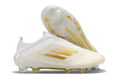Adidas F50 Elite Laceless FG Low-Tops Soccer Cleats - White/Gold
