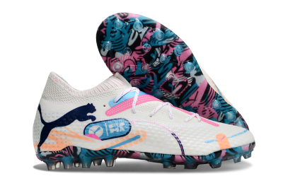Puma Future Ultimate MG Low-Tops Soccer Cleats - White/Pink/Blue