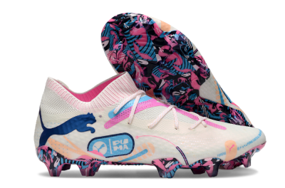 Puma Future Ultimate FG Low-Tops Soccer Cleats - White/Pink/Blue