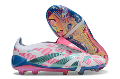 Adidas Predator Elite Foldover Tongue FG Low-Tops Soccer Cleats - White/Blue/Pink