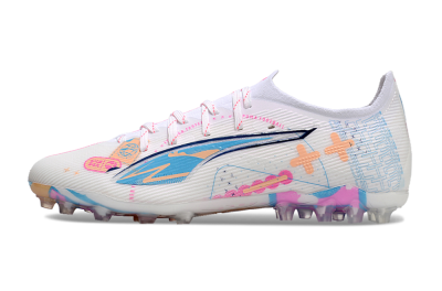 Puma Ultra 5 Ultimate MG Low-Tops Soccer Cleats - White/Blue/Pink