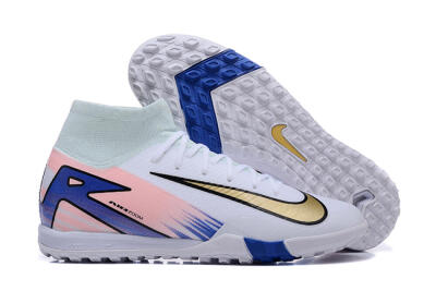 Nike Air Zoom Mercurial Superfly 10 Elite TF High-Tops Soccer Shoes - White/Gold/Blue/Pink