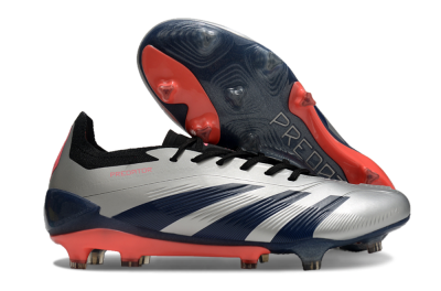 Adidas Predator 24 Elite FG Low-Tops Soccer Cleats - Silver/Blue/Red