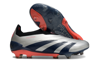 Adidas Predator 24 Elite laceless FG Low-Tops Soccer Cleats - Silver/Blue/Red