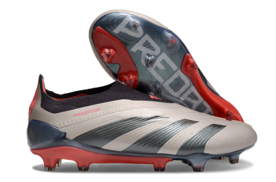 Adidas Predator Elite Laceless FG Low-Tops Soccer Cleats - Platinum Metallic/Aurora Black/Carbon