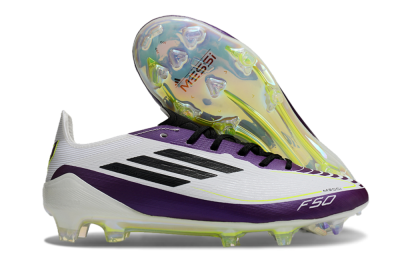 Messi x Adidas F50 Elite FG Low-Tops Soccer Cleats - White/Black/Purple