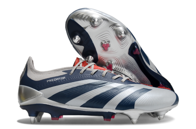 Adidas Predator 24 Elite SG Low-Tops Soccer Cleats - Silver/Blue/Red
