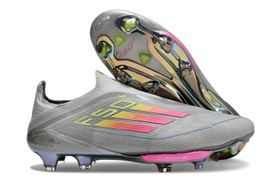 Adidas F50+ Lightstrike Elite Laceless FG Low-Tops Soccer Cleats - Grey/Pink/Yellow