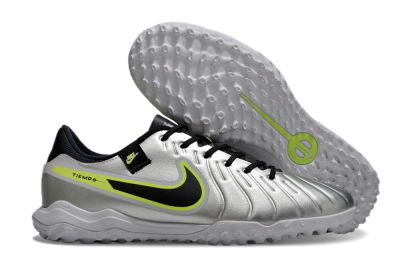 Nike Tiempo Legend 10 TF Low-Tops Soccer Shoes - Silver/Black/Yellow