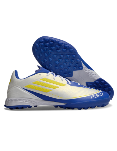 Messi x Adidas F50 Pro TF Low-Tops Soccer Shoes - White/Yellow/Blue
