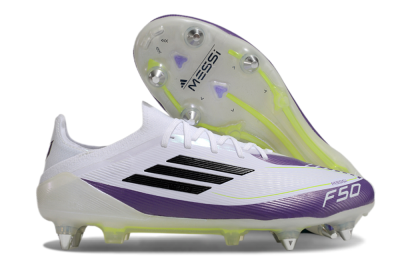 Messi x Adidas F50 Elite SG Low-Tops Soccer Cleats - White/Black/Purple