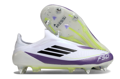 Messi x Adidas F50 Elite Laceless SG Low-Tops Soccer Cleats - White/Black/Purple