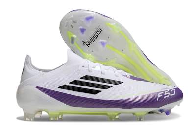 Messi x Adidas F50 Elite FG Low-Tops Soccer Cleats - White/Black/Purple