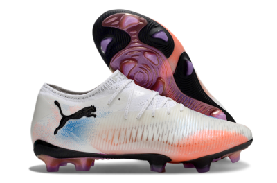 Puma Future 8 Ultimate FG Low-Tops Soccer Cleats - White/Pink/Blue