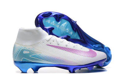Nike Air Zoom Mercurial Superfly 10 Elite FG High-Tops Soccer Cleats - White/Purple/Blue