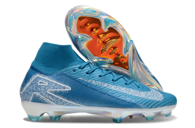 Nike Air Zoom Mercurial Superfly 10 Elite FG High-Tops Soccer Cleats - Blue/White/Gold