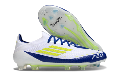 Messi x Adidas F50 Elite FG Low-Tops Soccer Cleats - White/Blue/Yellow