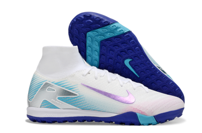 Nike Air Zoom Mercurial Superfly 10 Elite TF High-Tops Soccer Shoes - White/Purple/Blue