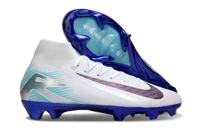 Nike Air Zoom Mercurial Superfly 10 Elite FG High-Tops Soccer Cleats - White/Purple/Blue