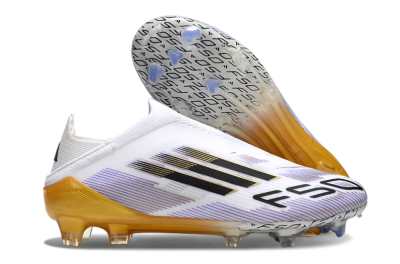 Adidas F50 Elite Laceless FG Low-Tops Soccer Cleats - White/Black/Gold
