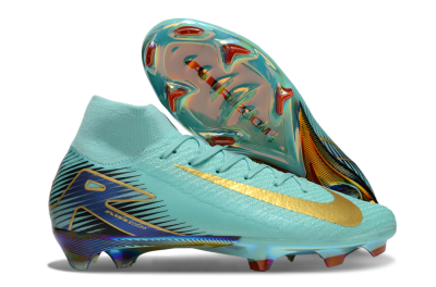Nike Air Zoom Mercurial Superfly 10 Elite FG High-Tops Soccer Cleats - Jade/Gold/Blue