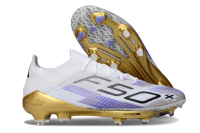 Adidas F50+ Elite Lightstrike Pro FG Low-Tops Soccer Cleats - White/Purple/Gold