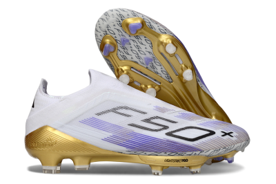 Adidas F50+ Elite Lightstrike Pro Laceless FG Low-Tops Soccer Cleats - White/Purple/Gold