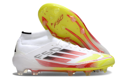 Adidas F50 Elite Mid FG High-Tops Soccer Cleats - White/Red/Yellow