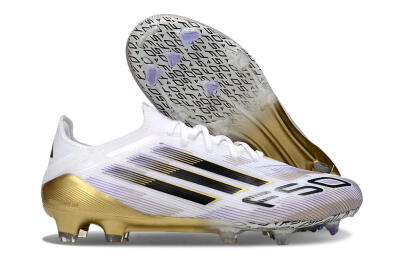 Adidas F50 Elite FG Low-Tops Soccer Cleats - White/Black/Purple/Gold