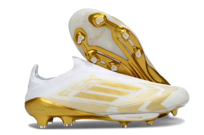 Adidas F50+ Elite Lightstrike Pro Laceless FG Low-Tops Soccer Cleats - White/Gold