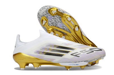 Adidas F50+ Elite Lightstrike Pro Laceless FG Low-Tops Soccer Cleats - White/Black/Gold
