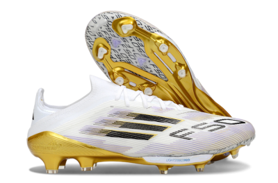Adidas F50+ Elite Lightstrike Pro FG Low-Tops Soccer Cleats - White/Black/Gold