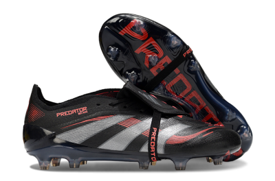 Adidas Predator 25 Elite Foldover Tongue FG Low-Tops Soccer Cleats - Black/Silver/Red
