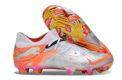 Puma Future 7 Ultimate FG Low-Tops Soccer Cleats - Silver/Orange/Pink
