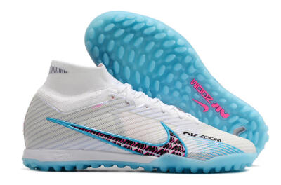 Nike Air Zoom Mercurial Superfly 9 Elite TF High-Tops Soccer Shoes - White/Blue/Pink