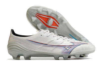 Mizuno Morelia Alpha FG Low-Tops Soccer Cleats - Silver/Red/Blue