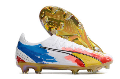 Puma Ultra Ultimate FG Low-Tops Soccer Cleats - White/Blue/Red/Gold