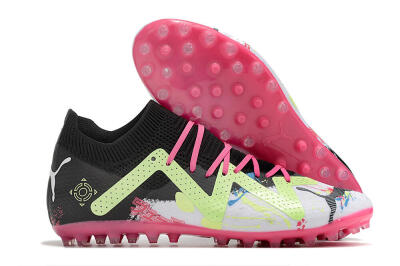 Puma Future Ultimate AG Low-Tops Soccer Cleats - White/Black/Pink/Yellow