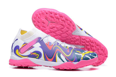 Puma Future Ultimate TF Low-Tops Soccer Shoes - White/Yellow/Blue/Pink