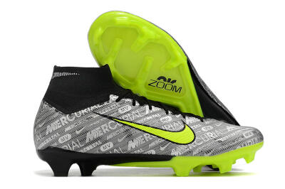 Nike Air Zoom Mercurial Superfly 9 Elite FG High-Tops Soccer Cleats - Silver/Green/Black